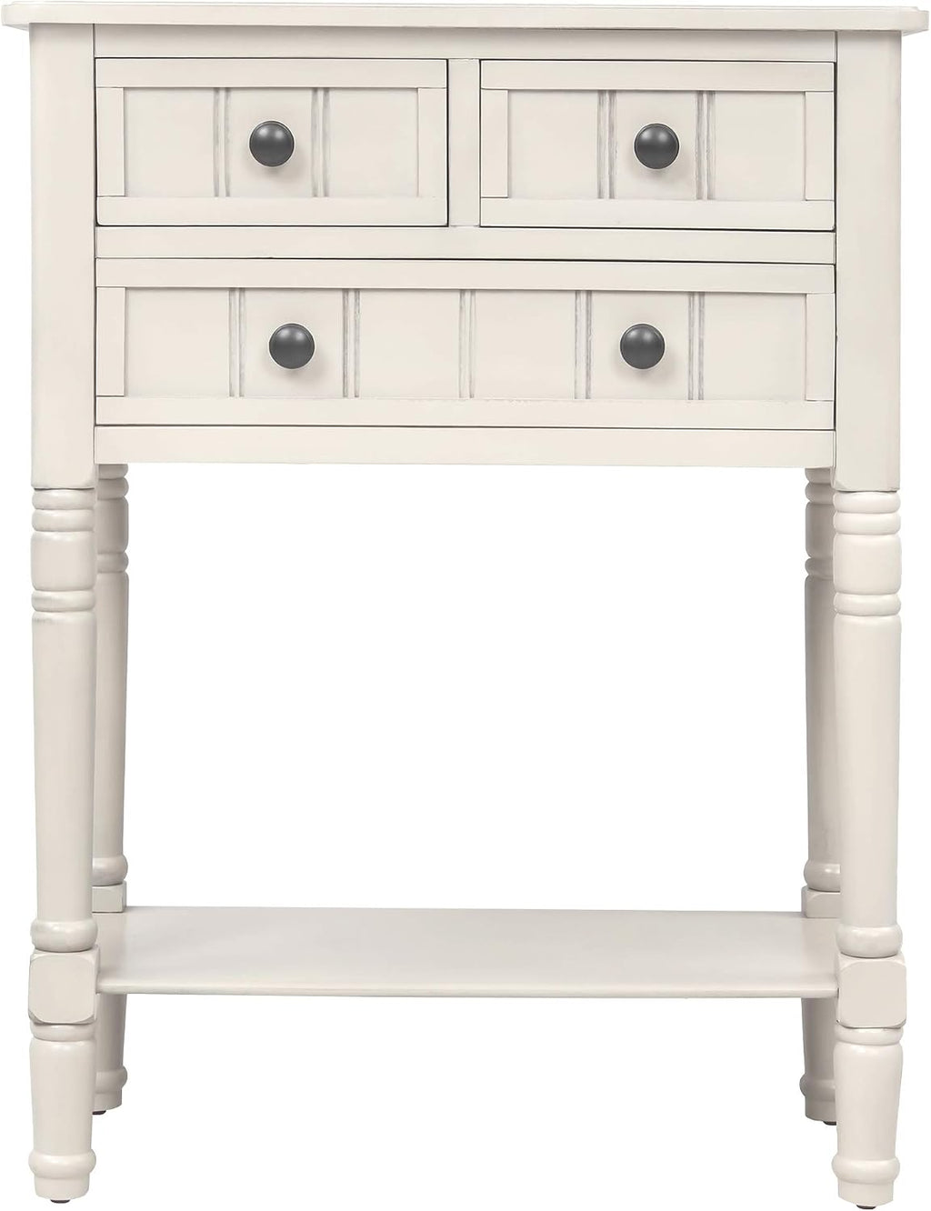 Knocbel Slim Antique Entry Console Table with Drawers & Bottom Open Shelf, Solid Wood Sofa Couch Table for Entryway Hallway Living Room (Ivory White)