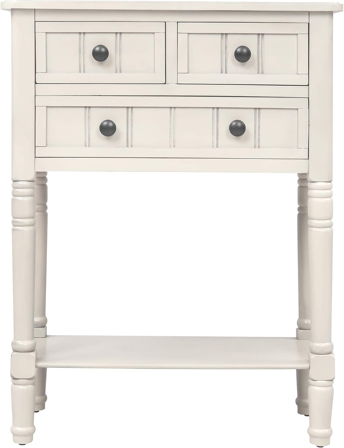 Knocbel Slim Antique Entry Console Table with Drawers & Bottom Open Shelf, Solid Wood Sofa Couch Table for Entryway Hallway Living Room (Ivory White)