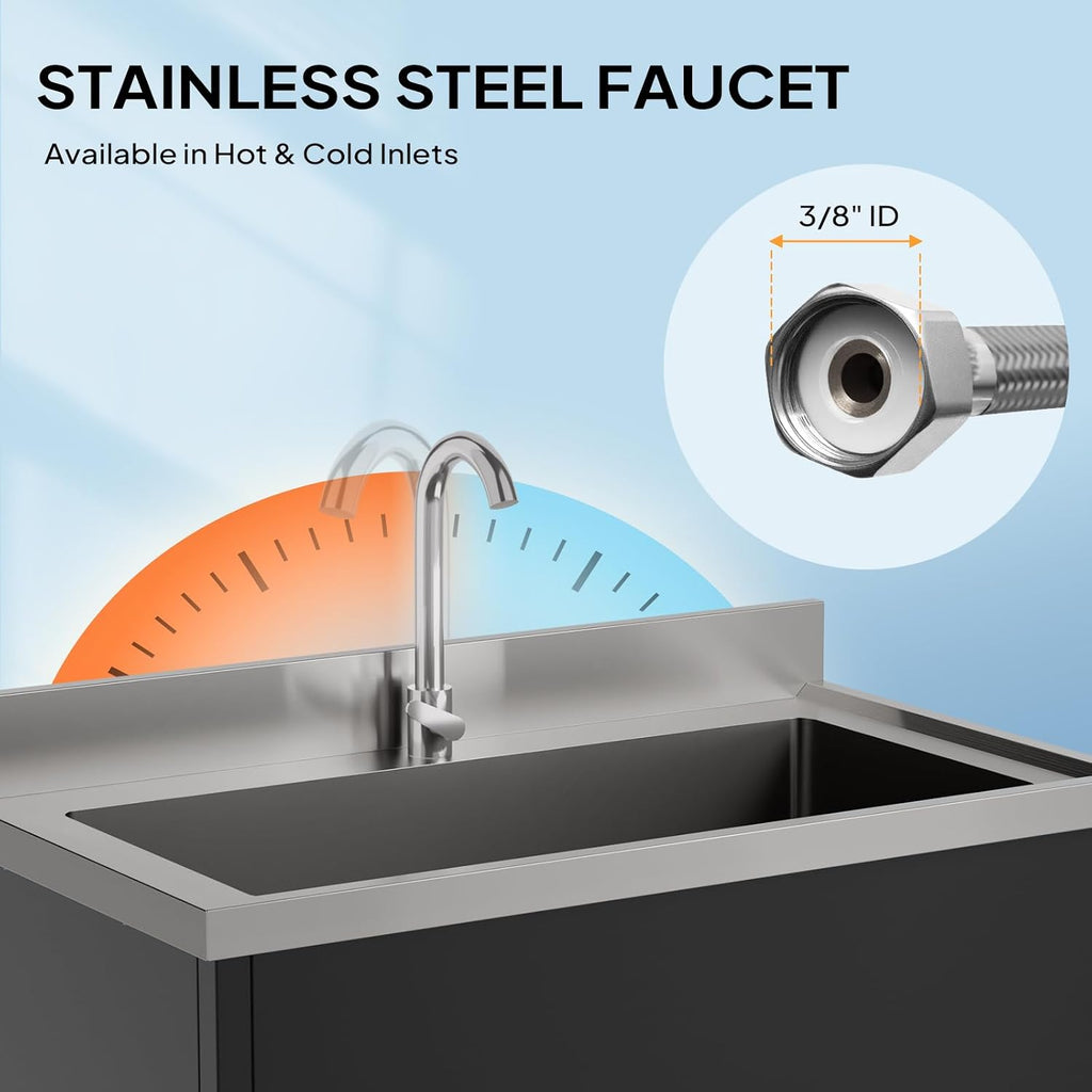 ROVSUN Stainless Steel Utility Sink, 18-gauge Free Standing with Faucet & Legs for Laundry Room, Kitchen, Restaurant, Garage, Outdoor Garden, Backyard, Industrial 20'D x 36'W x 35.5'H Black