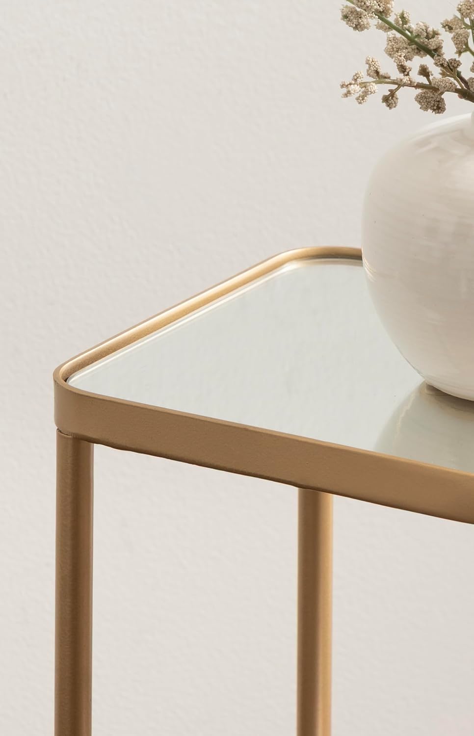 Kate and Laurel Trubey Modern Mirrored Rectangle Narrow Side Table, 16 x 8 x 25, Gold, Modern Glam Slim End Table with Bottom Wire Storage Rack and Mirrored Tabletop