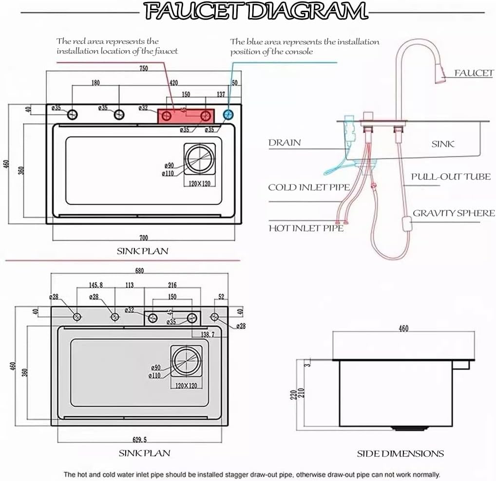 Stainless Steel Waterfall Sink with 3-in-1 Faucet Multifunctional Single Bowl Kitchen Sink with Drain Basket, Drain Basin, Cutting Board, Cup Washer, Draina(Black Grey-68x45x22cm