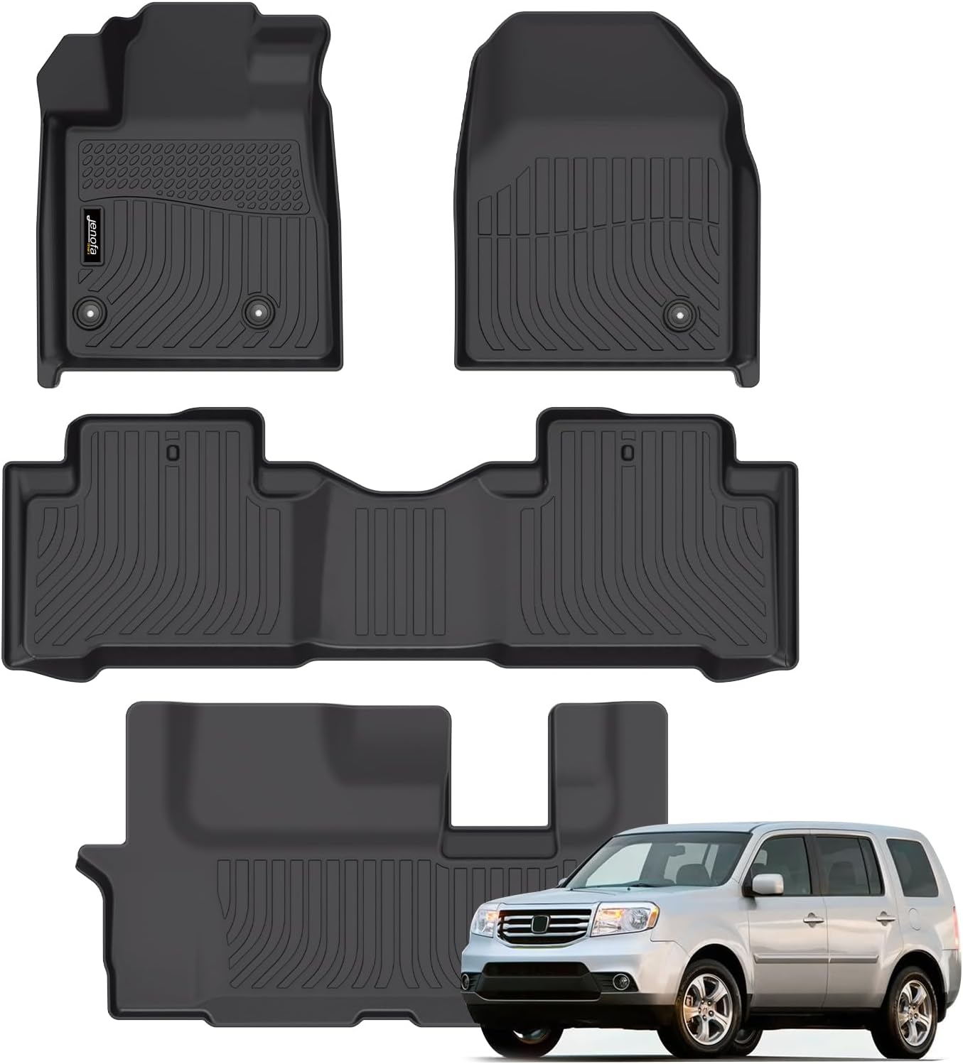 Jenofa-Floor Mats for Honda Pilot 2009-2015 Floor Liner Waterproof All Weather Car Mats for Honda Pilot Durable Custom Fit Accessories Black