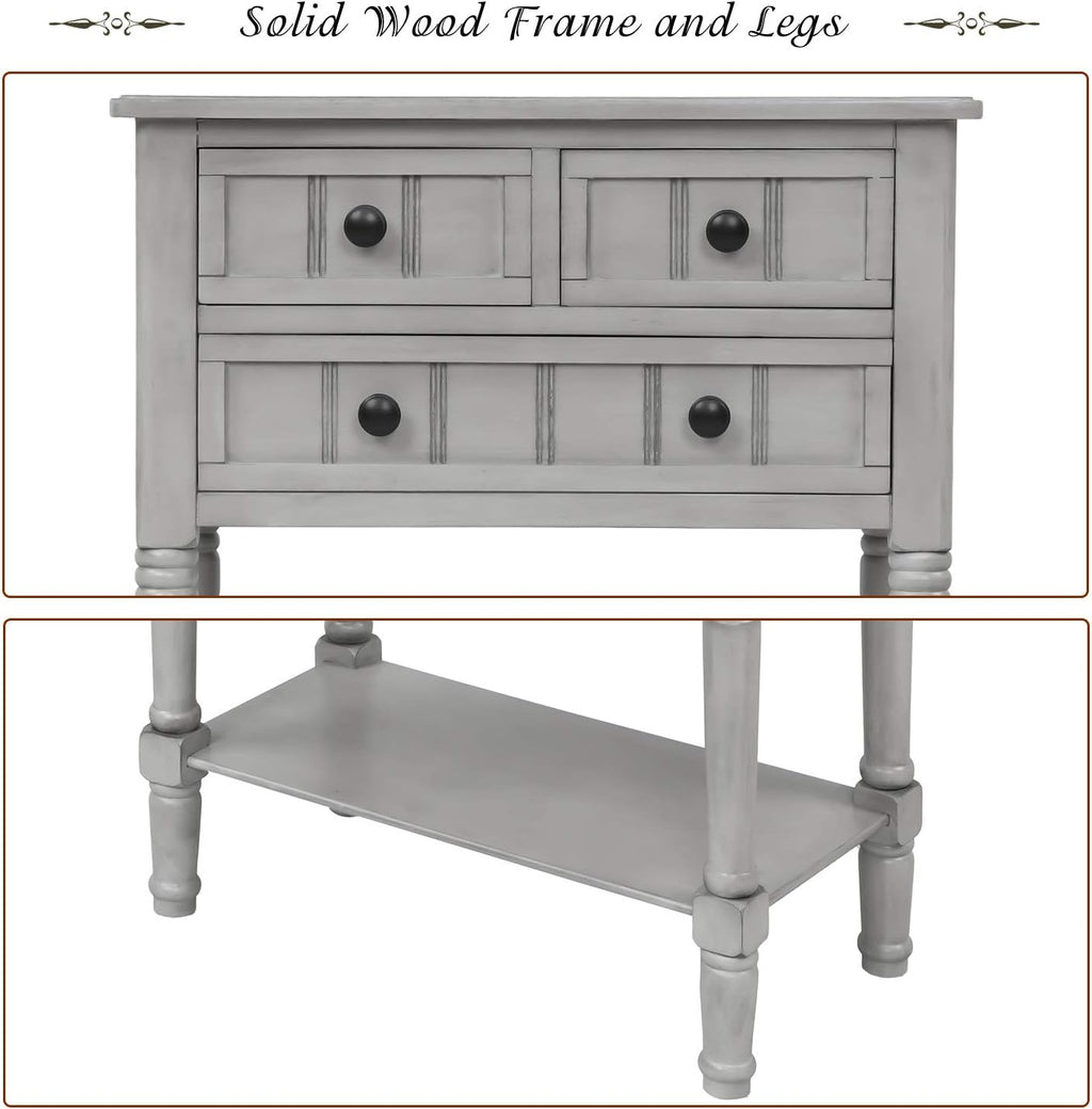 Knocbel Slim Antique Entry Console Table with Drawers & Bottom Open Shelf, Solid Wood Sofa Couch Table for Entryway Hallway Living Room (Gray Wash)