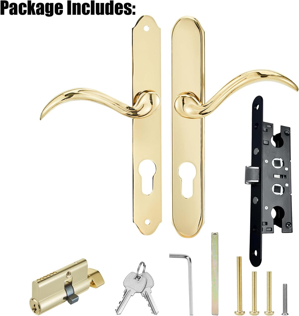 HauSun Storm Door Handle Set Replacement Kit with 2 Point Mortise Lock and Key,Security Door Keyed Lever Handle Fits for Pella or Larson Storm Door (Polished Gold)