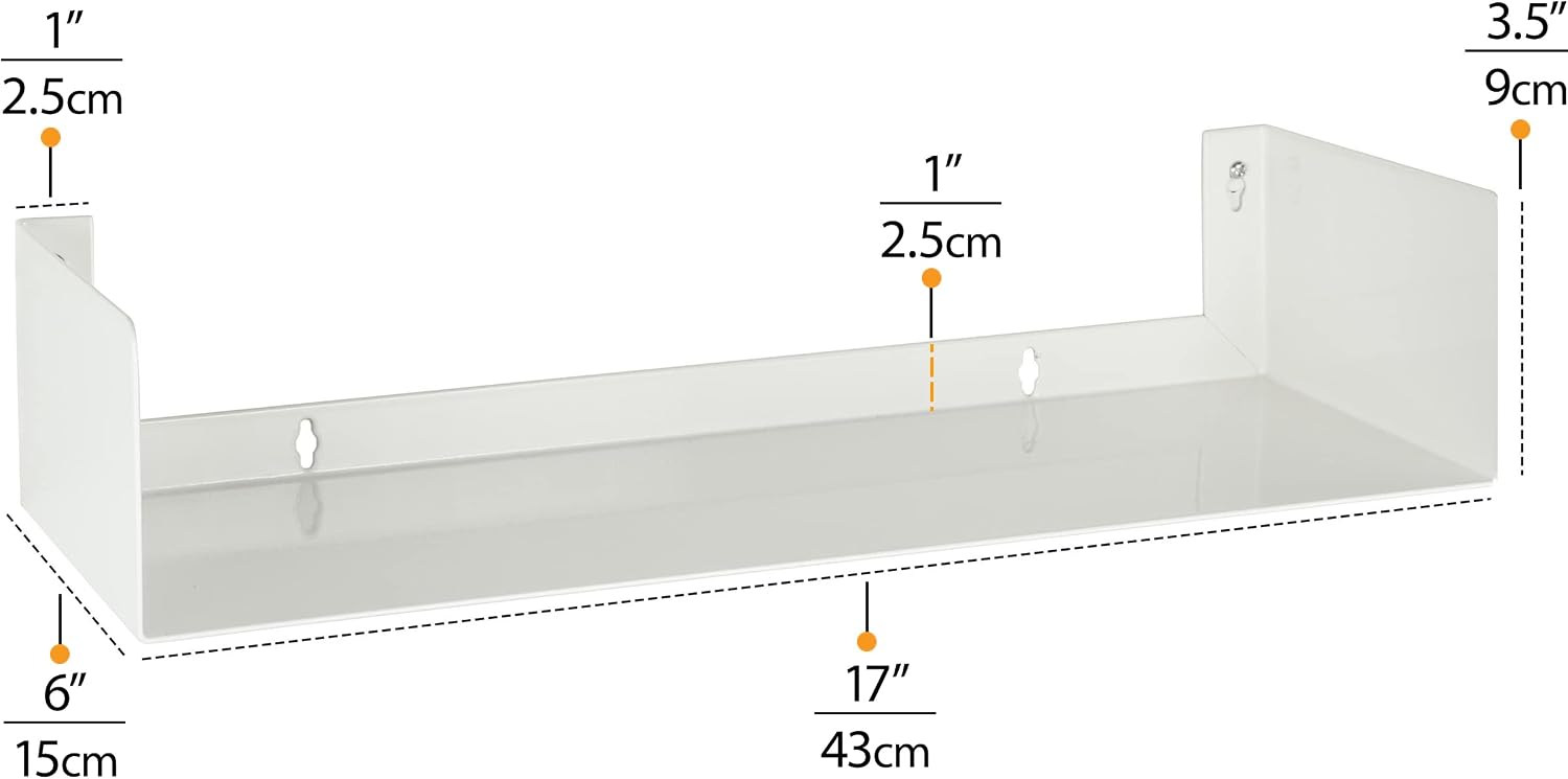 Wallniture Bali White U Shape Floating Shelves for Wall, CD DVD Storage Shelves and Metal Bookshelf Set of 6
