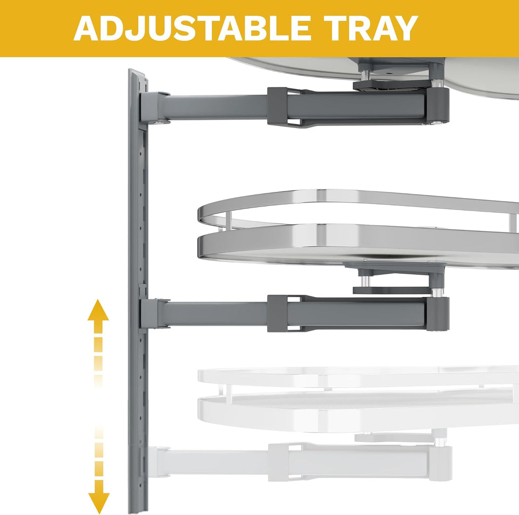 DWVO Corner Cabinet Pull-Out Organizer, 2-Tier Blind Corner Shelf with 270° Swing-Out Tray, Left Swing, Heavy-Duty Chrome Plated Iron, 32.7'x17.3'x21.3', Gray