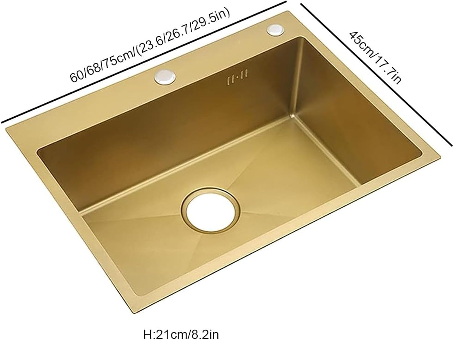 Single Bowl Bar Sink Kitchen Single Bowl Sink with Drain Pipe Drop-in Or Undermount Suitable for Kitchen Courtyard Office Bar Laundry Sink (Color : Gold, Size : 60×45×21cm) (Gold 60×45×21cm)