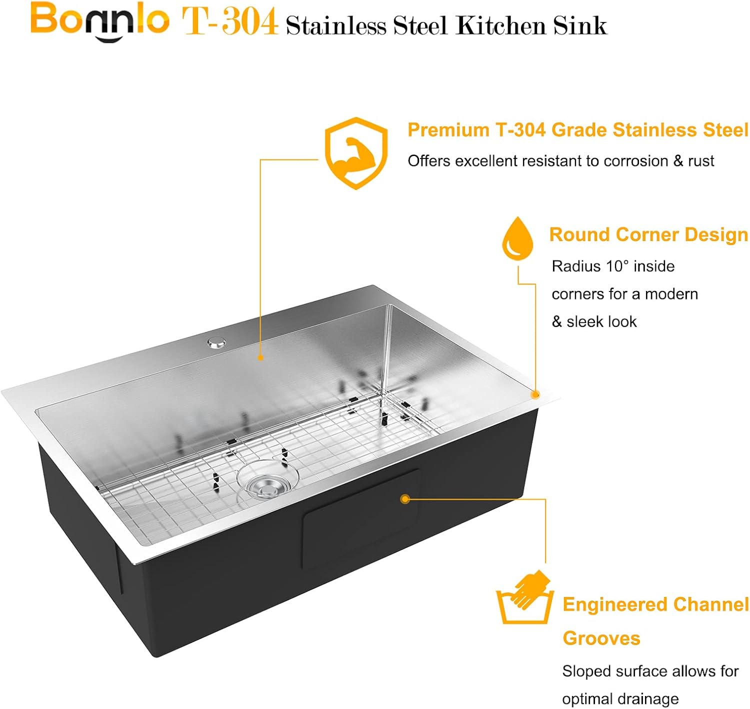 Bonnlo 32 Inch Top mount Kitchen Sink Drop-in, Farmhouse Kitchen Sink with Sink Protector 18 Gauge, Workstation Sink, 304 Stainless Steel Single Bowl Sinks for RV, Travel Trailer, Garage, 32x22x9