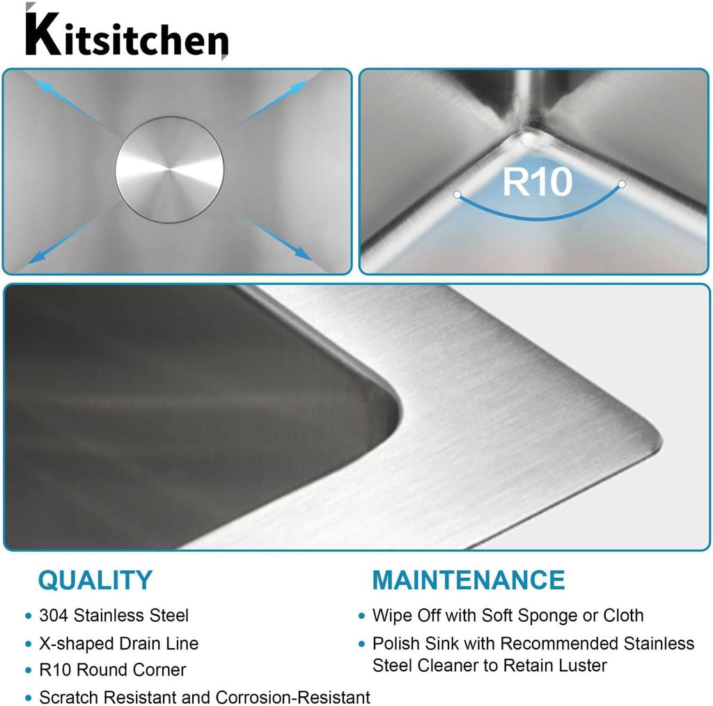 Kitsitchen Undermount Kitchen Sink,16 Gauge 304S Stainless Steel Double Kitchen Sink with Drain Strainers & Grids, 31' x 18' x 9' Large and Deep Handmade Kitchen Sinks,50/50 Double Bowl Design