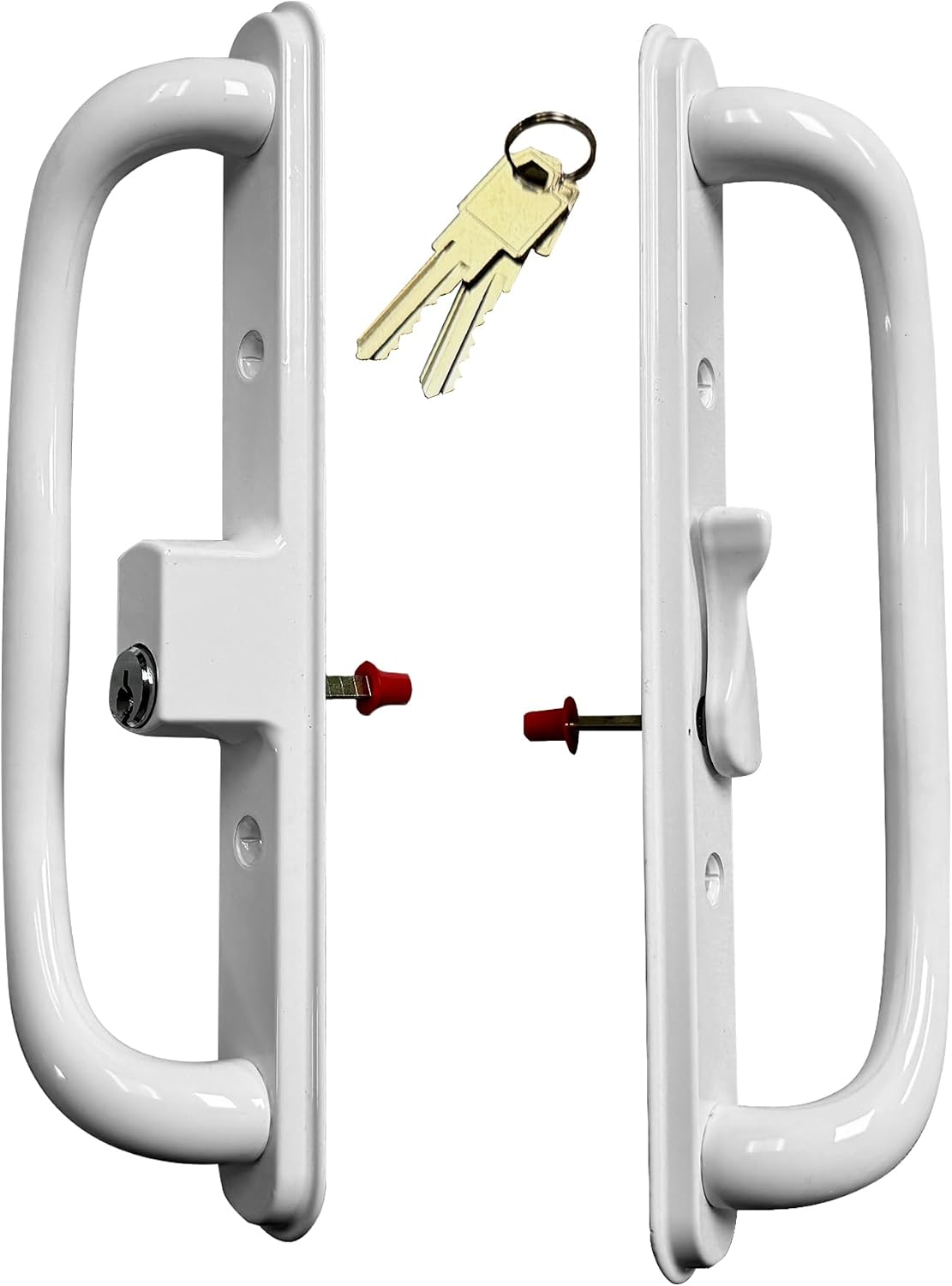 10' Olympus Sliding Patio Glass Door White Offset Pull Handle Set Replacement with Keys fits 3 ¹⁵/₁₆ inches Hole Spacing, and 1-1/4' to 2-1/4' Door Thickness - Fix and Repair Hardware