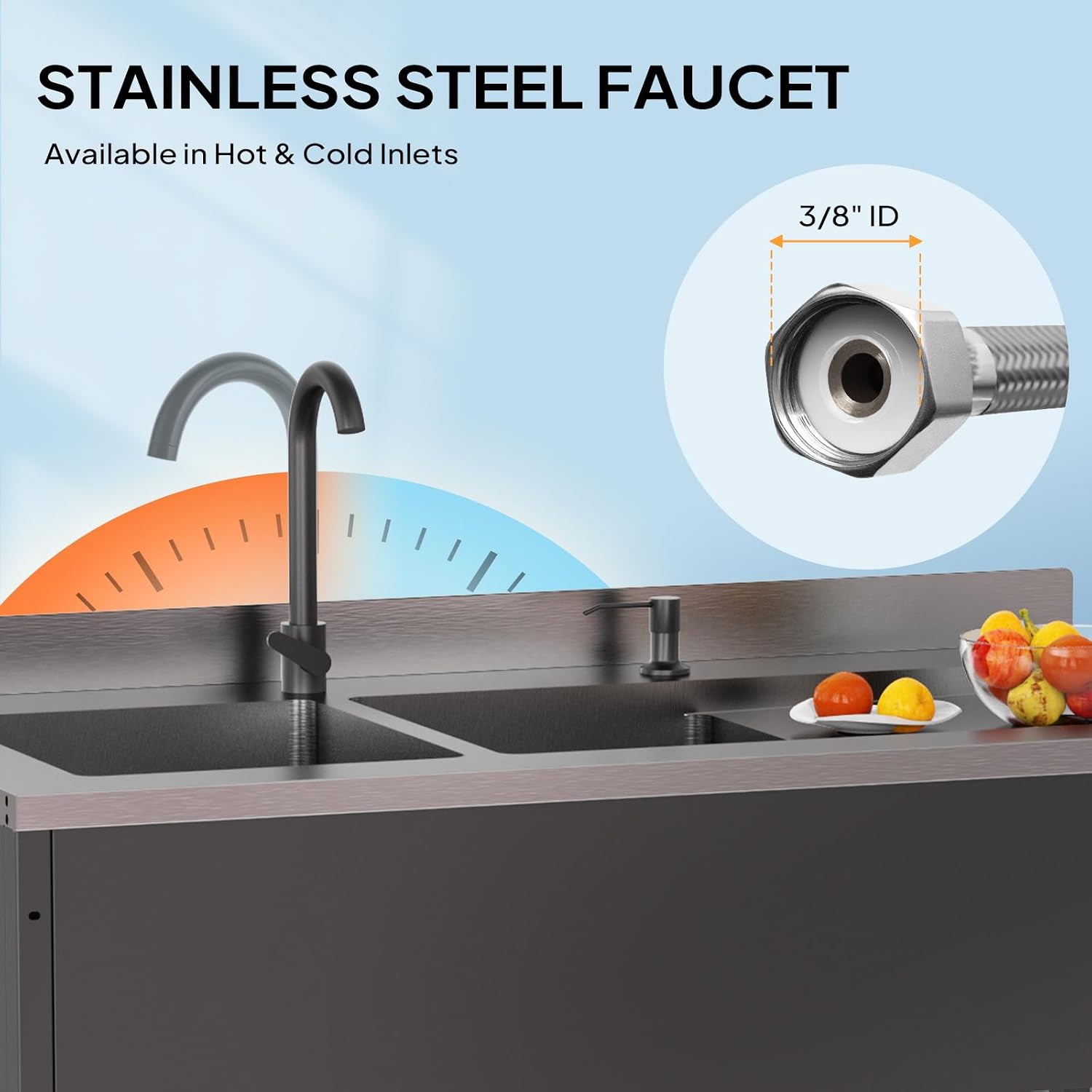 ROVSUN Black Electroplated Stainless Steel Double Bowl Utility Sink, 24'D x 47.5'W x 38.9'H, Heavy-Duty Freestanding Prep & Cleaning Sink with Faucet for Restaurant, Kitchen, Laundry, and Garage Use