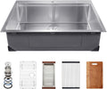 VEVOR Drop In Kitchen Sink 30 Inch Kitchen Sink Workstation, 304 Stainless Steel Top Mount Sinks, Drop-In Single Bowl with Ledge & Multiple Accessories Sink for RV, Prep Kitchen, Bar 30 x 22 x 9inch