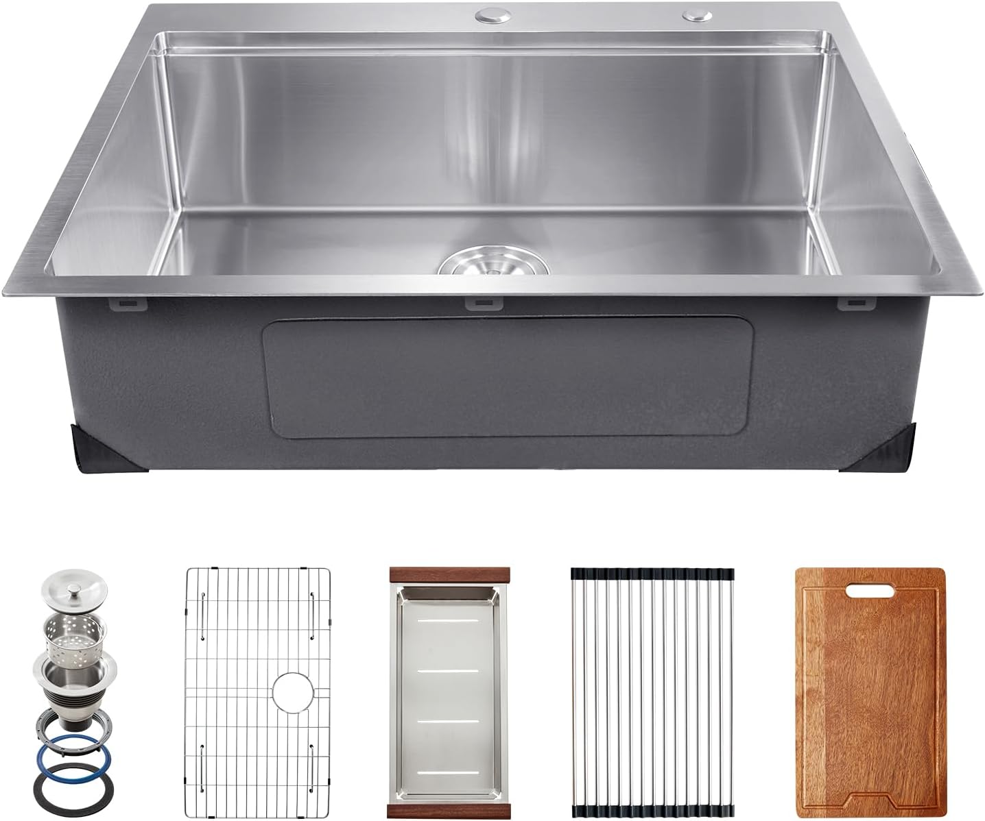 VEVOR Drop In Kitchen Sink 30 Inch Kitchen Sink Workstation, 304 Stainless Steel Top Mount Sinks, Drop-In Single Bowl with Ledge & Multiple Accessories Sink for RV, Prep Kitchen, Bar 30 x 22 x 9inch