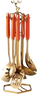 Kitchen Cooking Utensils Set, 7pcs Stainless Steel Kitchen Utensils Set with Holder, Cooking Utensils Set, Metal Kitchen Utensils with Stand