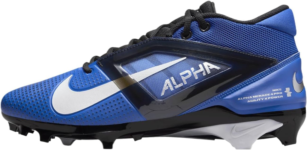 Nike Alpha Menace 4 Pro Football Cleats (FD7037-400, Hyper Royal/Metallic Silver/Midnight Navy) Size 8.5