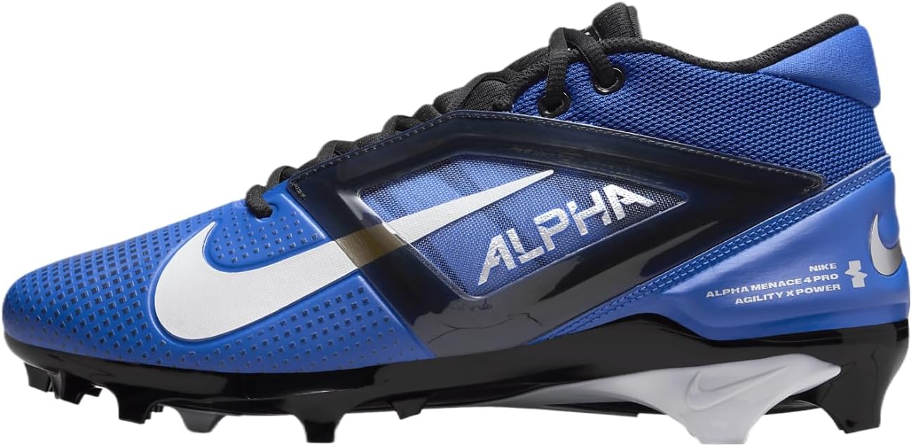 Nike Alpha Menace 4 Pro Football Cleats (FD7037-400, Hyper Royal/Metallic Silver/Midnight Navy) Size 8.5