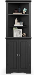 JUMMICO Corner Cabinet Corner Bathroom Cabinet with 2 Doors and 3 Tier Shelves Free Standing Corner Storage Cabinet for Bathroom, Living Room, Bedroom or Kitchen (Black)