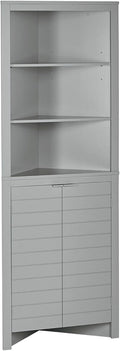 RiverRidge Madison Bathroom Corner Storage Cabinet with Open Shelves and Cupboard Tall Corner Storage Gray Bathroom Furniture Curio Cabinet