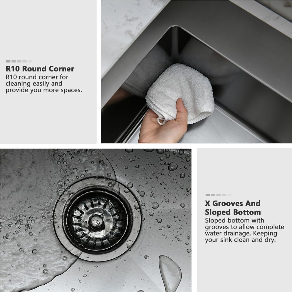 30 Inch Black Kitchen Sink Drop In-VASOYO 30x18 Black Stainless Steel Drop In Kitchen Sink Deep Single Basin Kitchen Sink Top Mount Kitchen Sinks with Faucet Combo