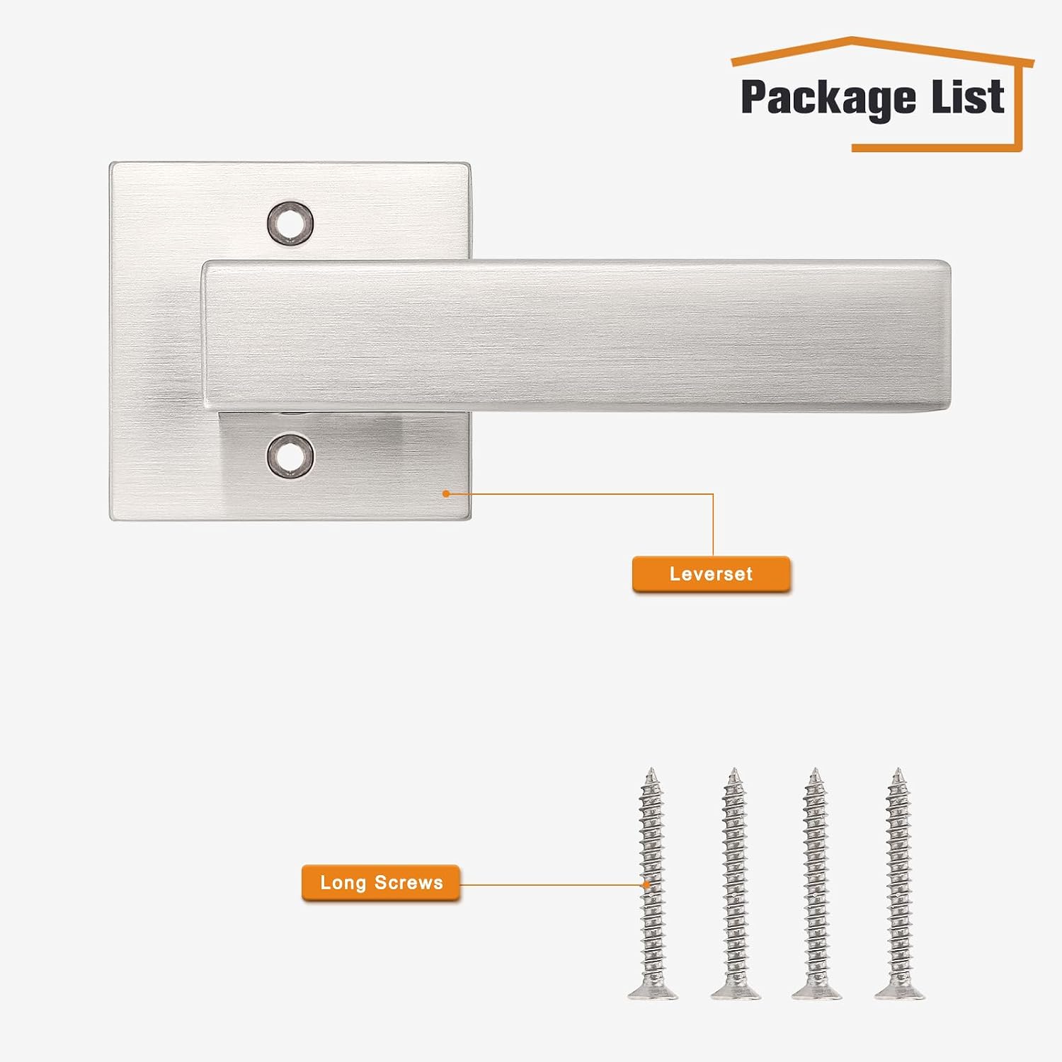 Probrico Interior Half Dummy Non-Turning Door Handles, Brushed Nickel Single Side 10 Pack Square Door Levers(Exposed Screws)
