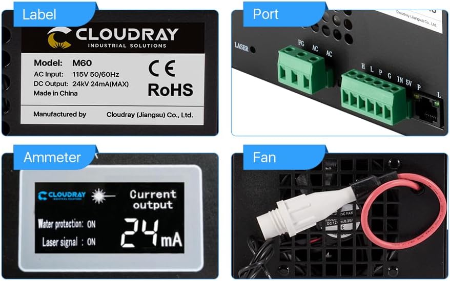 Cloudray 60W Co2 Laser Power Supply 220V for CO2 Laser Tubes Laser Engraver Cutter Engraving Machine MYJG-60W