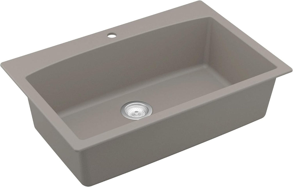 Karran QT-712 Drop-In Quartz Composite 33 in. 1-Hole Single Bowl Kitchen Sink in Concrete