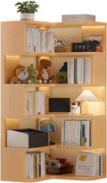 5-Tier L-Shaped Bookshelf, Wooden Tall Corner Shelf with Open Shelf Units, Decorative Display Storage Shelves for Living Room Bedroom Study Office, (Wood Grain)