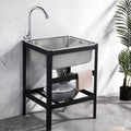 Movable Stainless Steel Kitchen Sink, Commercial 304 Stainless Steel Single Sink Bowl Restaurant Table Utility Sink Washing Hand Basin W/Faucet for Indoor Outdoor (Size : with Faucet) (with fauc