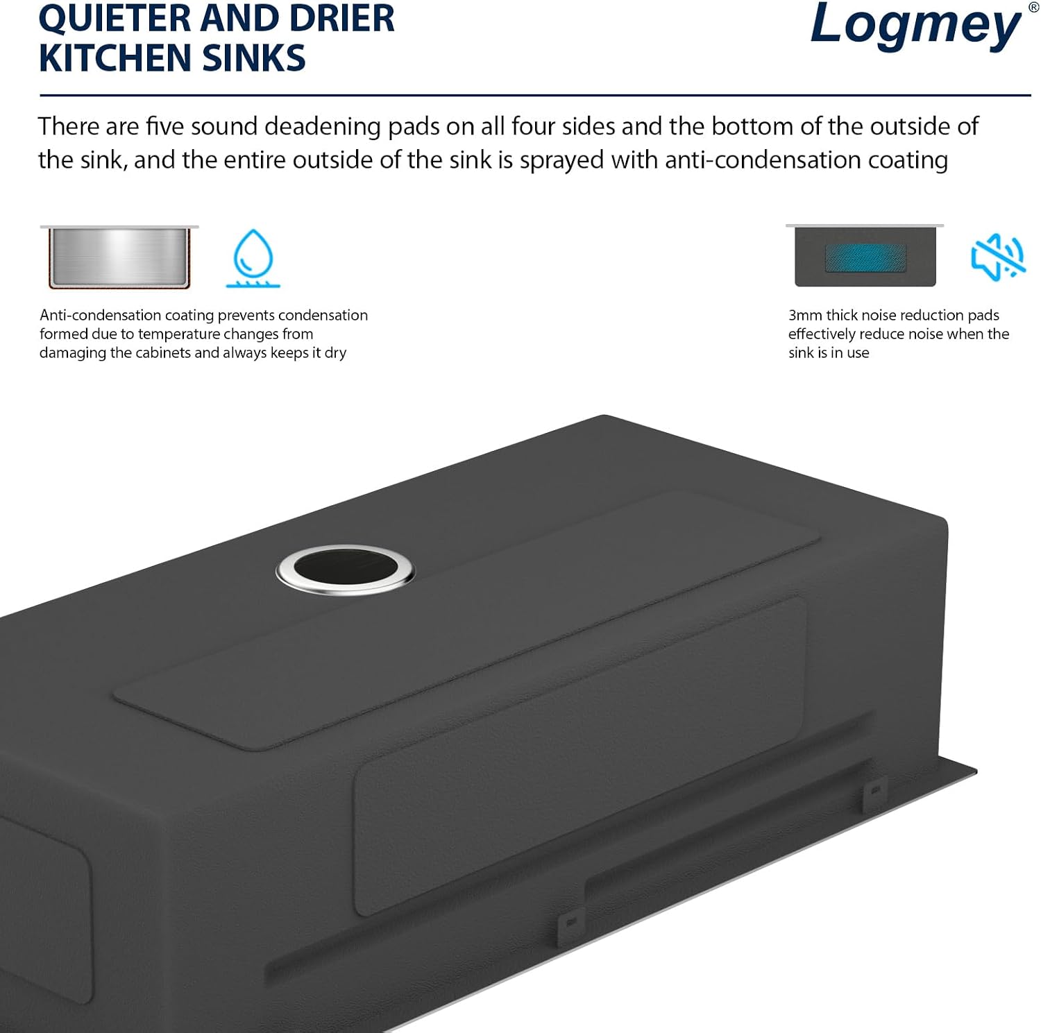 Logmey 30' Smart Dual Waterfall Sink with Digital Display,Water Purifier,Nano PVD Drop in Kitchen Sink with Faucet,16 Gauge Stainless Steel Sinks with Temperature Control Knob,5 Buttons,30x19x9