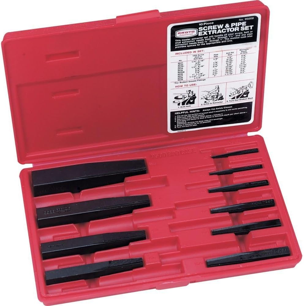 Stanley Proto J9500B Proto 10PC Screw Extractor, Red, Standard