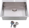 Friho 25x22 Drop in Kitchen Sink, Brushed Nickel Topmount Kitchen Sinks, SUS304 Commercial Handmade 16 Gauge Single Bowl Stainless Steel Sink with Basket Strainer