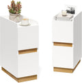 Narrow Night Stands, Modern Slim Nightstand Set of 2, Wooden Skinny Bedside Table 2 Drawers, Stackable Narrow Side Table with Drawers for Small Spaces, Bedroom, Living Room, White