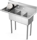 ROVSUN Commercial Sink, Stainless Steel with 3 Compartment and Left Side Drainboard, 43.9' x 20' x 43.3' Freestanding Kitchen Utility Sink, Bowl Size 10' x 14' x 10', Silver