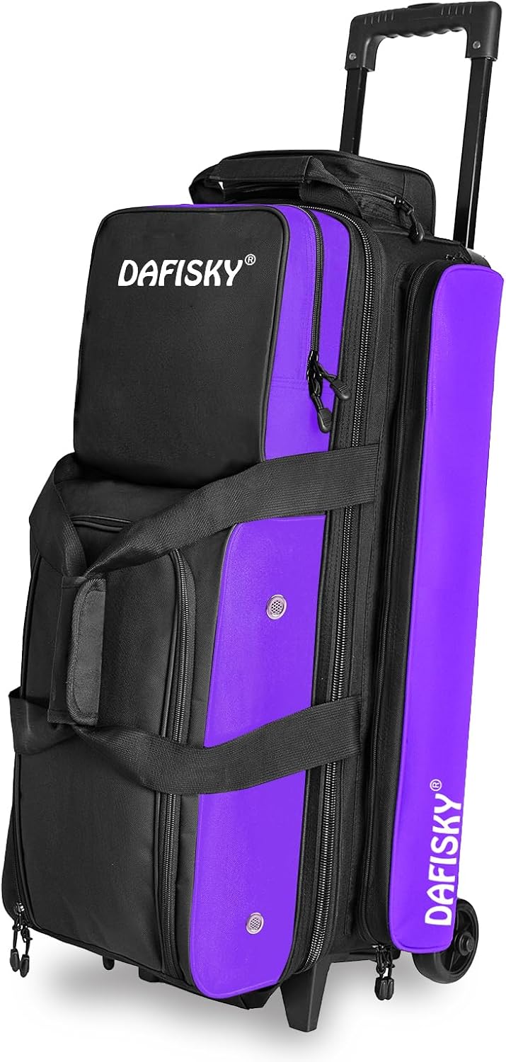 DAFISKY 3 Ball Bowling Bags with Wheels, Roller Bowling Bag with Multiple Pockets Retractable Handle Extends to 38''
