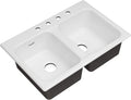 American Standard 77DB33224.308 Quince 33x22 Top Mount Double Bowl Cast Iron Kitchen Sink - 4 Holes,