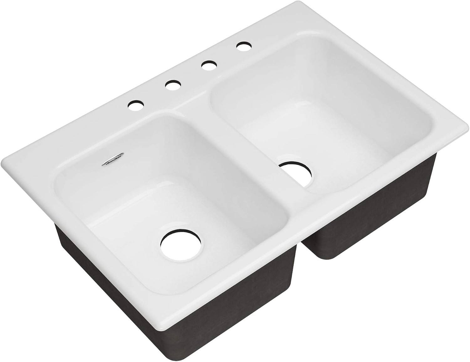 American Standard 77DB33224.308 Quince 33x22 Top Mount Double Bowl Cast Iron Kitchen Sink - 4 Holes,