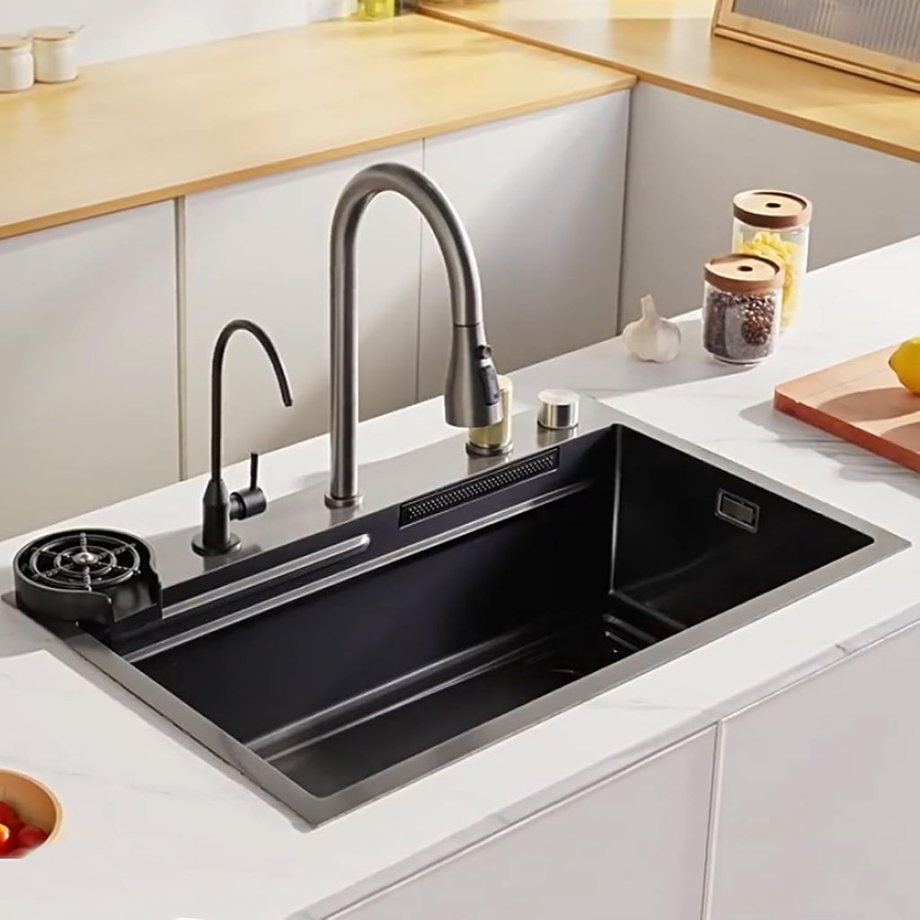 Kitchen Sink Hidden Waterfall Sink Single Bowl Kitchen Sink Built-in Sink Workstation 304 Stainless Steel Sink for Home(