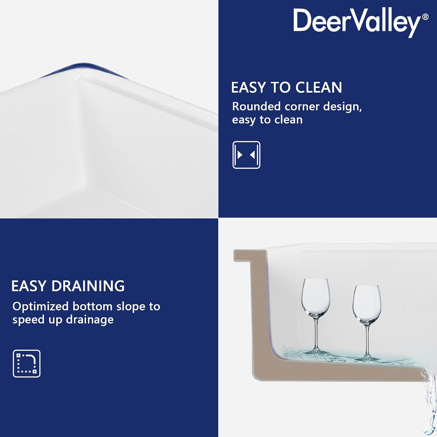 DeerValley Double Bowl Farmhouse Sink 32 Inch, Fireclay Undermount Kitchen Sinks, White Deep Drop-in Modern Sink with Grid & Basket Strainer