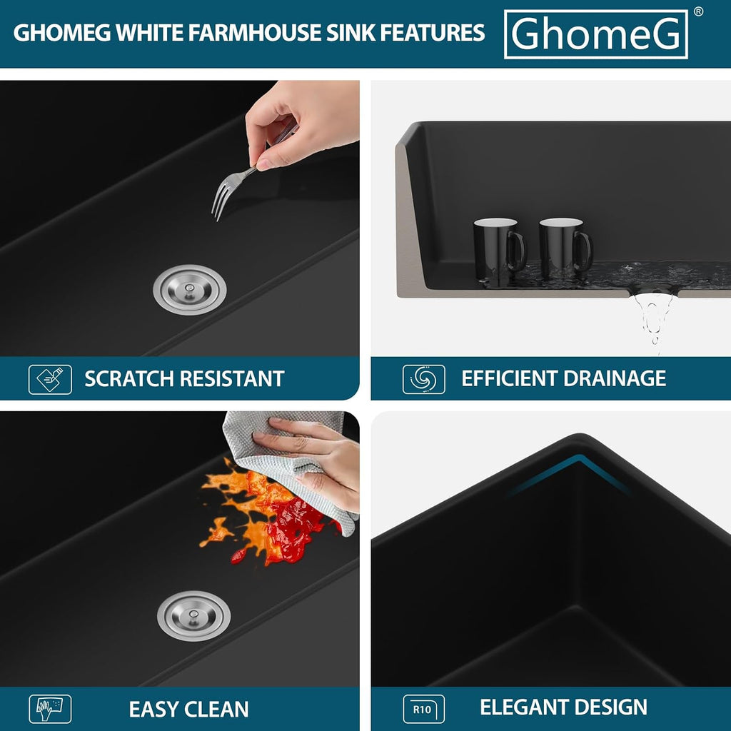 Black Farmhouse Sink Workstation 33x20 Kitchen Sink 33 Inch Black Fireclay Porcelain Apron Front Kitchen Sinks Single Bowl 10 Inch Deep Ceramic Farm Sinks