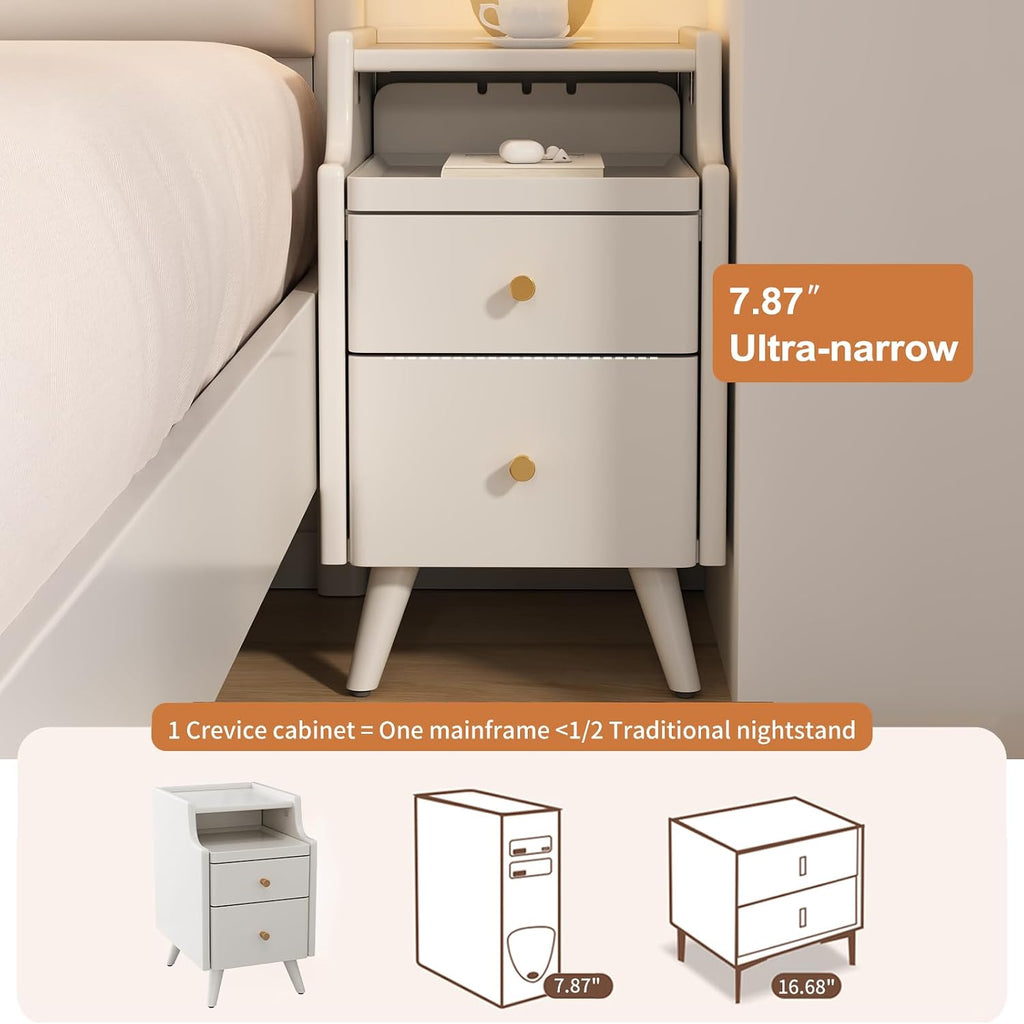 AQIMUELE Wood Nightstand, White Nightstand with 2 Drawers, Bedside Table for Bedroom