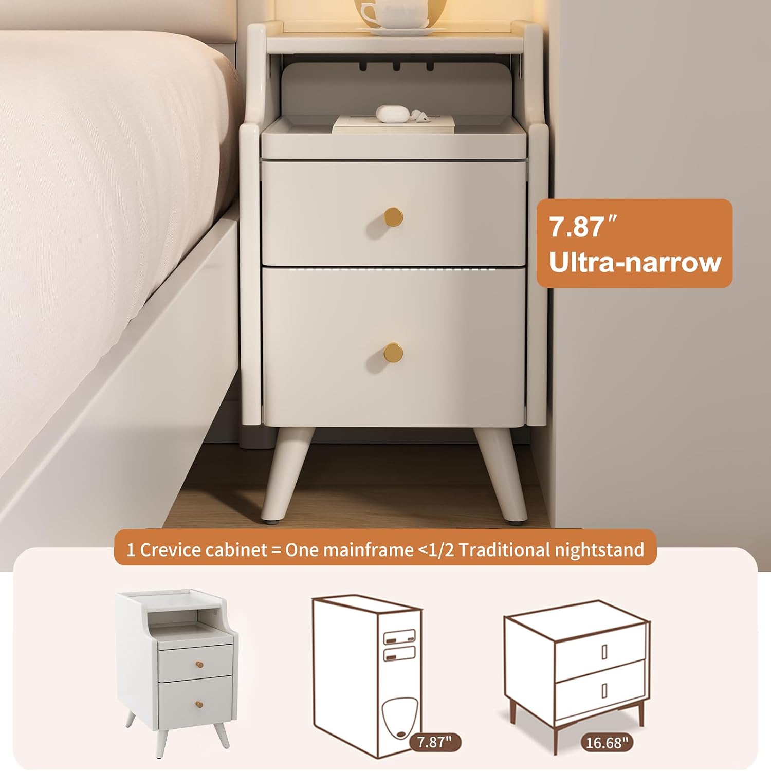 AQIMUELE Wood Nightstand, White Nightstand with 2 Drawers, Bedside Table for Bedroom
