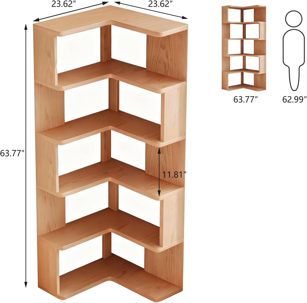 5-Tier Corner Bookshelf with Storage, Modern Geometric Bookcase, L-Shaped Book case estantes,Wooden Storage Shelves,for Home Office, Living Room, Bedroom (5-Tier)