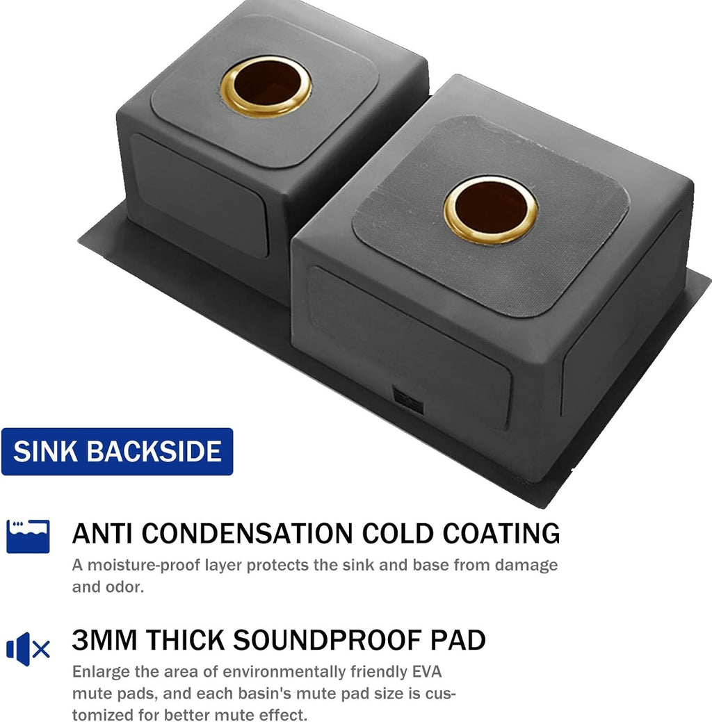 Gold Double Bowl Kitchen Sinks, with Faucet, 304 Stainless, Top Mount Kitchen Sink and Accessories, Undermount Vegetable Basin (Color : Gold D, Size : 82X45cm)