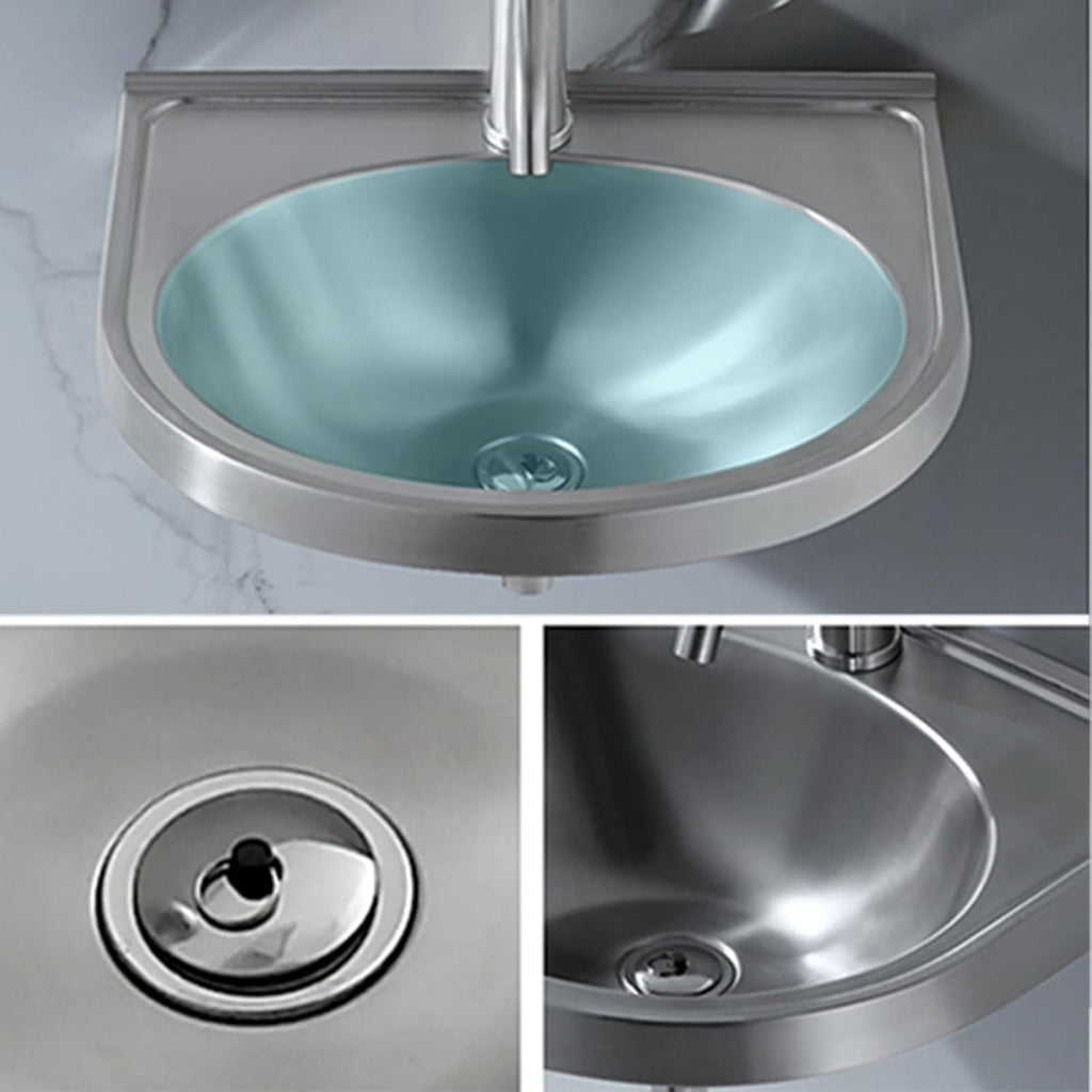 Wall Mounted Commercial Restaurant Sink, Stainless Steel Hand Basin with Faucet and Drain, Single Bowl Kitchen Sinks, for Commercial Restaurant Home Kitchen Workshop,Hot and cold water faucet-1