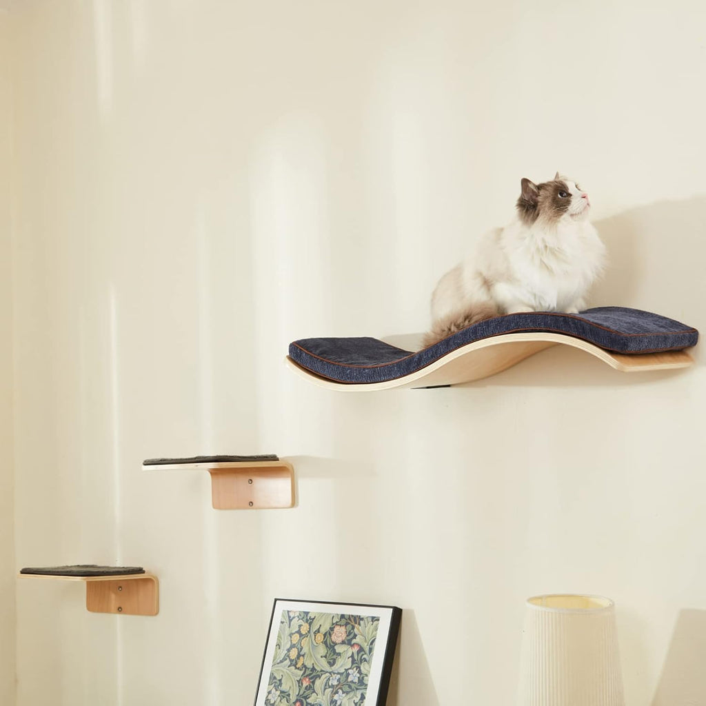 LIORCE Cat Wall Shelf with Two Steps - Wave Cat Shelves and Perches for Wall - Wall Mounted Cats Furniture for Sleeping, Playing, Climbing, and Lounging
