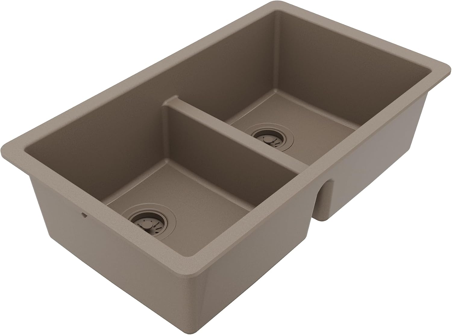 Karran 32' Quartz Composite Undermount Double Bowl Kitchen Sink with Low Divider – 50/50 Equal Bowl, 80% Natural Quartz, 535°F Heat Resistant, Sound Dampening, Concrete Color, QU-810
