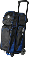 ELITE Deluxe 3 Ball Roller Bowling Bag with 5' Smooth Wheels - 4 Large Accessory Pockets, Shoe Compartment, Extendable Handle - USB Charging Port