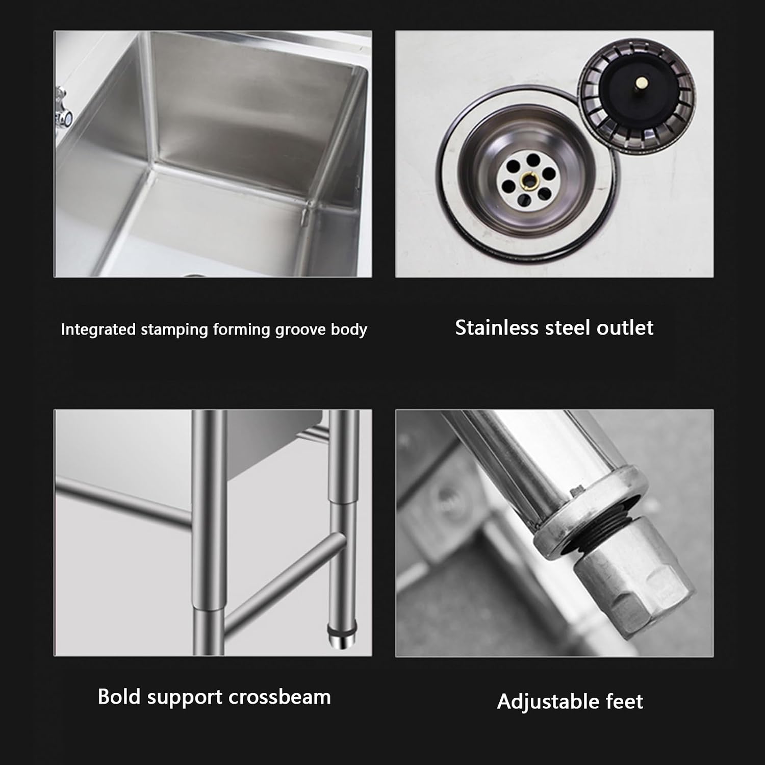 Sink Free Standing Single Bowl Kitchen Sink with Cold and Hot Water Pipe Stainless Steel Sink for Laundry Room Bathroom Farmhouse(