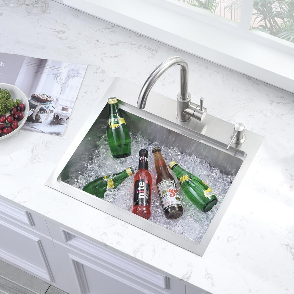 20 Inch Drop in Kitchen Sink, Single Bowl 16 Gauge Stainless Steel Topmount Small Kitchen Bar Sink Outdoor RV Workstation Basin (20'x17'x10')