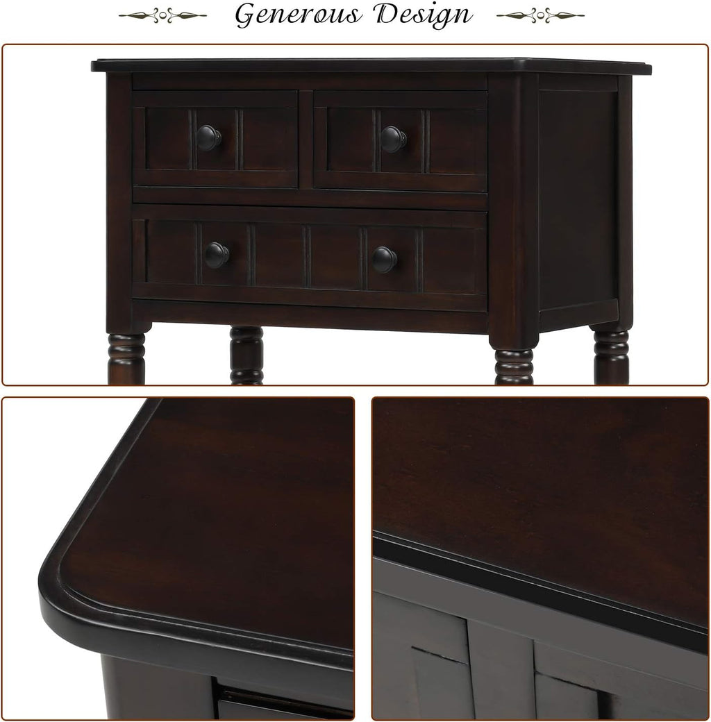 Knocbel Slim Antique Entry Console Table with Drawers & Bottom Open Shelf, Solid Wood Sofa Couch Table for Entryway Hallway Living Room (Espresso)